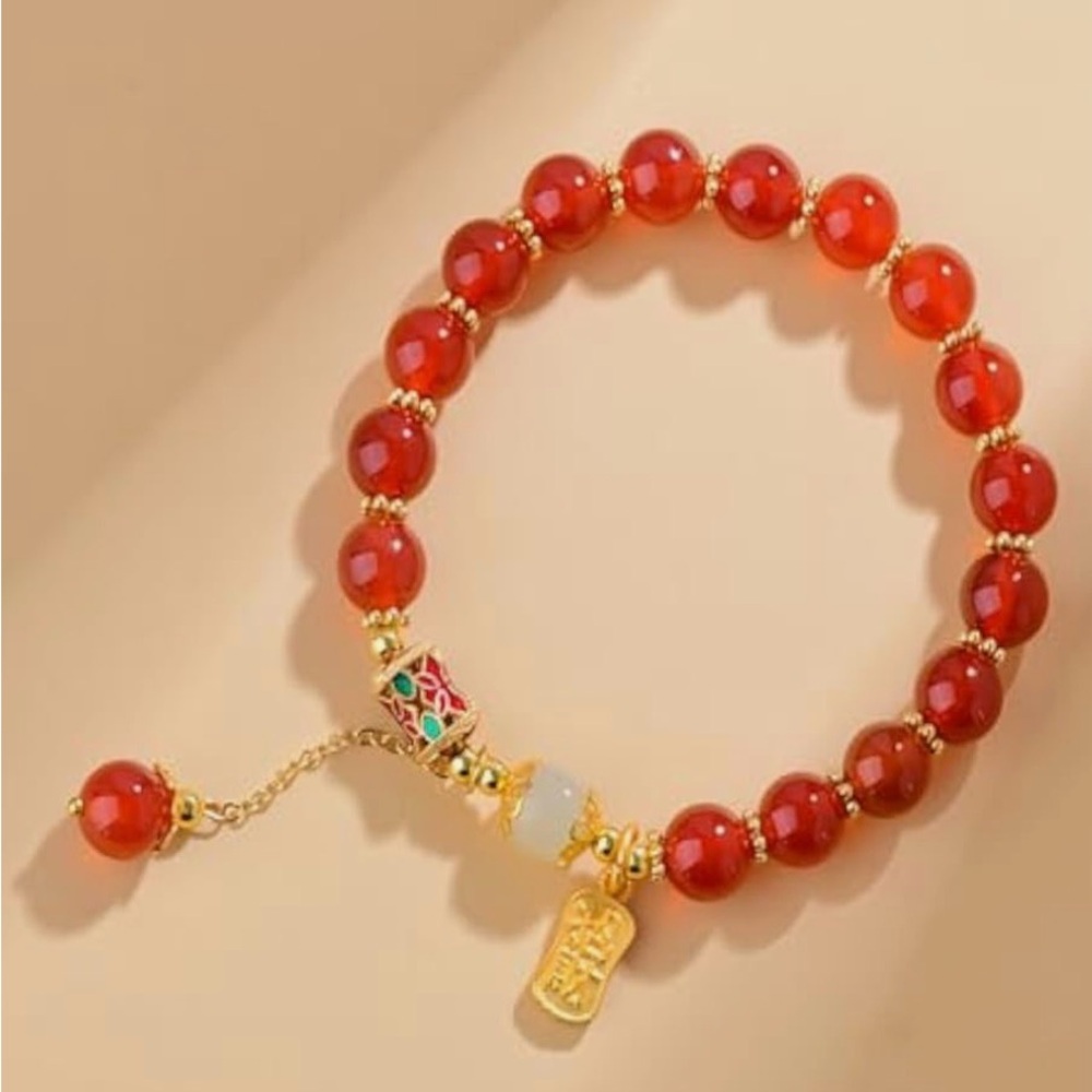 Lucky Elegant Red Beaded Bracelet with Gold Accents(men or women)